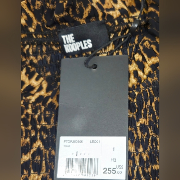 The Kooples Leo Print Long Sleeve Shirt With Ruffled Collar & Wrist- Black &Gold - Picture 2 of 10